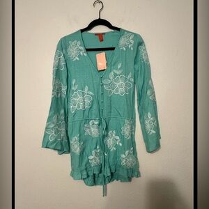 Chelsea & Violet Mint Green Romper Floral Embroidered Womens XS NWT